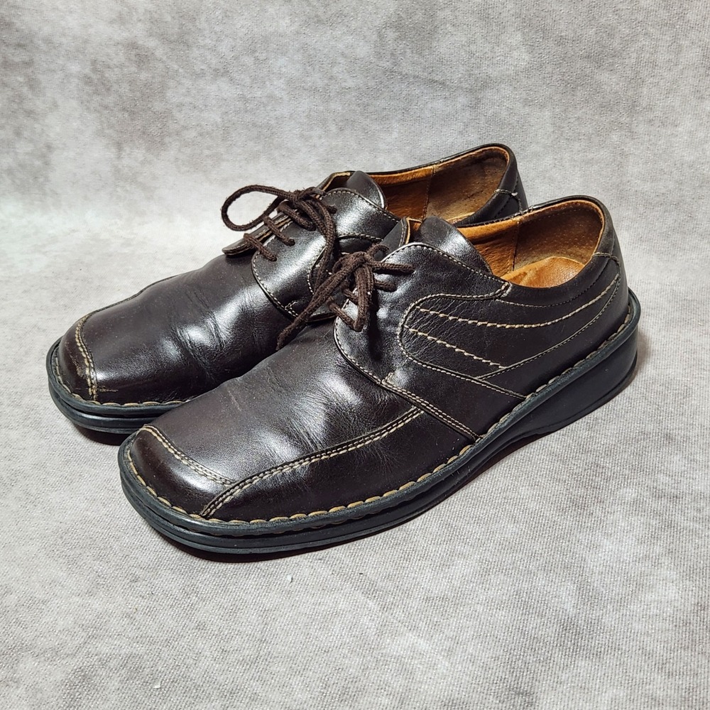 Josef Seibel Brown Leather Lace Up Oxford Shoes Women 39 Square Toe Comfort Flat